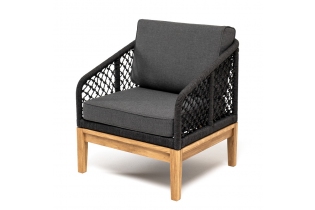 «Канны» кресло из роупа узелкового плетения, основание дуб, роуп темно-серый, ткань серая