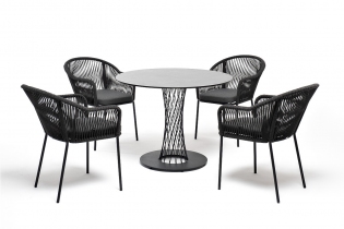 «Лион» обеденная группа на 4 персоны со стульями «Лион» темно-серый, круглый стол «серый гранит»